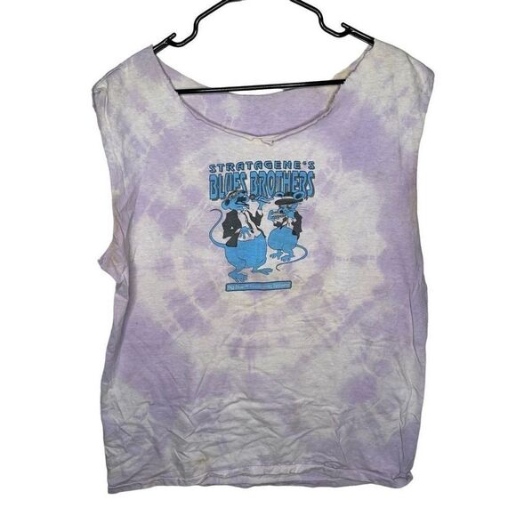 Vintage Tie Dye Single Stitch Bootleg Blues Brothers Cut Off Shirt Large - Picture 1 of 5